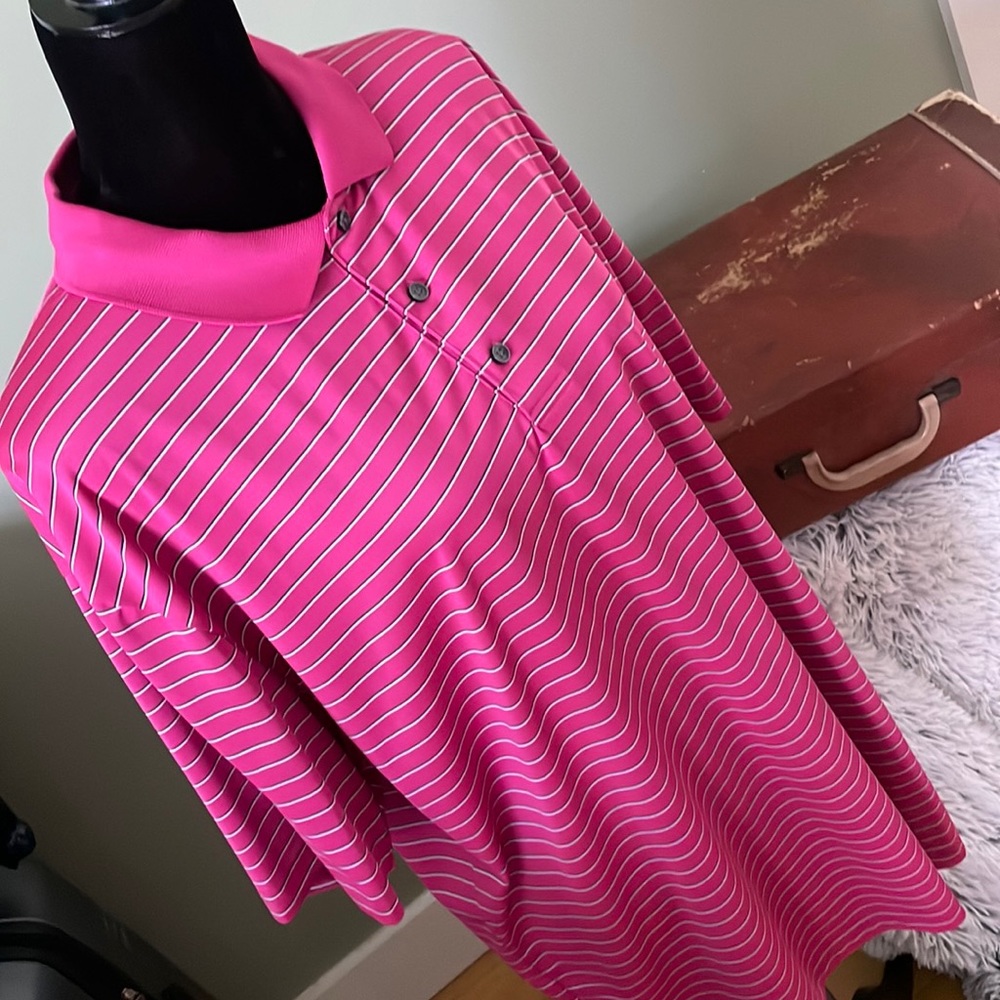 Great Pink Striped Men’s Golf Shirt XXL